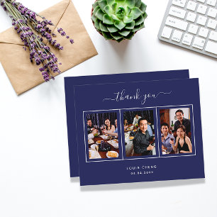 Budget birthday navy blue photo thank you card