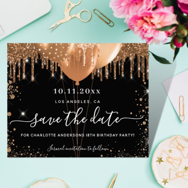 Budget birthday party black gold save the date (Creator Uploaded)