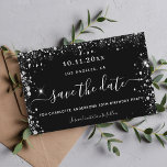 Budget birthday party black silver save the date<br><div class="desc">A girly and trendy Save the Date card for a 50th (or any age) birthday party. A classic black background decorated with faux silver glitter dust. Personalise and add a date and name/age.  The text: Save the Date is written with a large trendy hand lettered style script.</div>