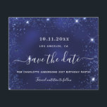 Budget birthday party blue glitter dust save date<br><div class="desc">A girly and trendy Save the Date card for a 21st (or any age) birthday party. A blue uneven coloured background. Decorated with faux glitter dust. The text: Save the Date is written with a large trendy hand lettered style script.</div>