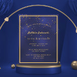 BUDGET Birthday party blue gold guys invitation<br><div class="desc">A trendy,  modern 50th (or any age) birthday party invitation card for men,  guys,  male.   A dark blue,  navy blue background. The blue colour is uneven.  With a faux gold frame and golden confetti sprinkle,  golden coloured letters. Personalise and add your party information.
Back: blue background with confetti sprinkle.</div>