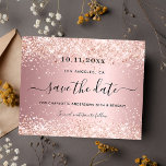 Budget birthday party blush pink save the date<br><div class="desc">A Save the Date card for a 30th (or any age) birthday party. A blush pink metallic looking background decorated with rose gold faux glitter dust. Personalise and add a date and name/age.  The text: Save the Date is written with a large trendy hand lettered style script with swashes.</div>