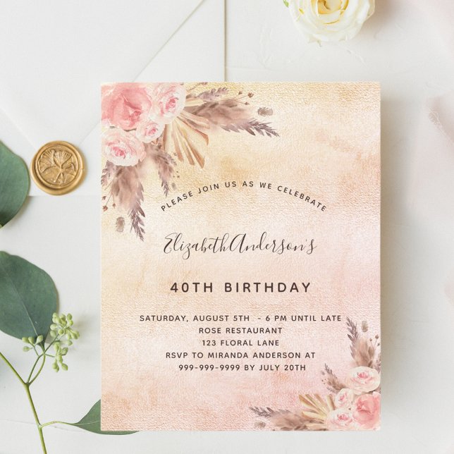 Budget Birthday party boho pampas grass rose gold (Creator Uploaded)