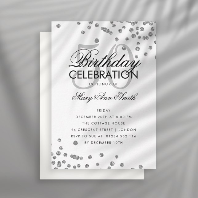 Budget Birthday Party Confetti Silver Invite (Creator Uploaded)
