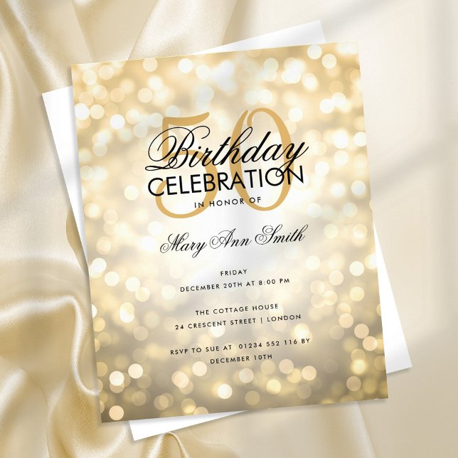 Budget Birthday Party Elegant Gold Sparkle Lights Flyer (Creator Uploaded)