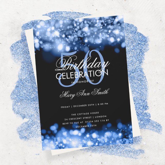 Budget Birthday Party Elegant Navy Blue Lights Invitation (Creator Uploaded)