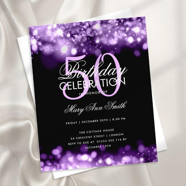 Budget Birthday Party Elegant Purple Glam Lights Flyer (Creator Uploaded)