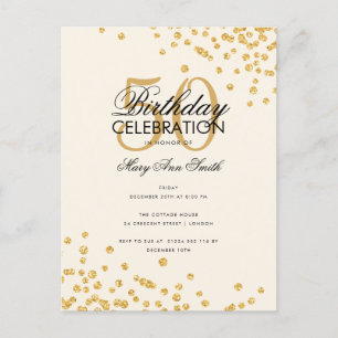 Budget Birthday Party Glitter Confetti Gold Invite Postcard