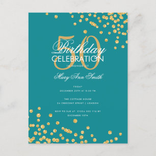 Budget Birthday Party Glitter Confetti Gold Teal  Postcard