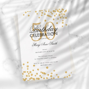 Budget Birthday Party Gold Glitter Confetti Invitation