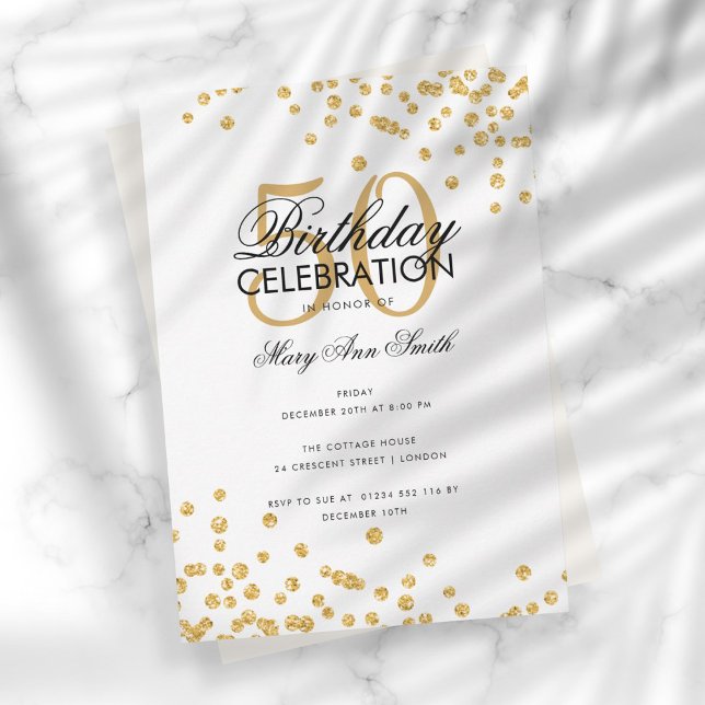 Budget Birthday Party Gold Glitter Confetti  Invitation (Creator Uploaded)