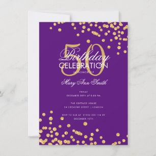 Budget Birthday Party Gold Glitter Confetti Purple Invitation