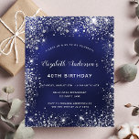 Budget birthday party navy blue white invitation<br><div class="desc">A modern,  stylish and glamourous invitation for a 40th (or any age) birthday party.  A navy blue background,  decorated with faux silver glitter,  sparkles. The blue colour is uneven. Personalise and add your name and party details.  White text.</div>