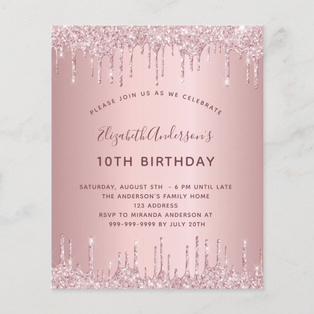 BUDGET Birthday party pink dusty rose glitter (Front)