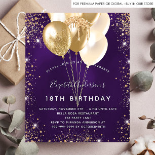 Budget birthday party purple gold glitter balloons