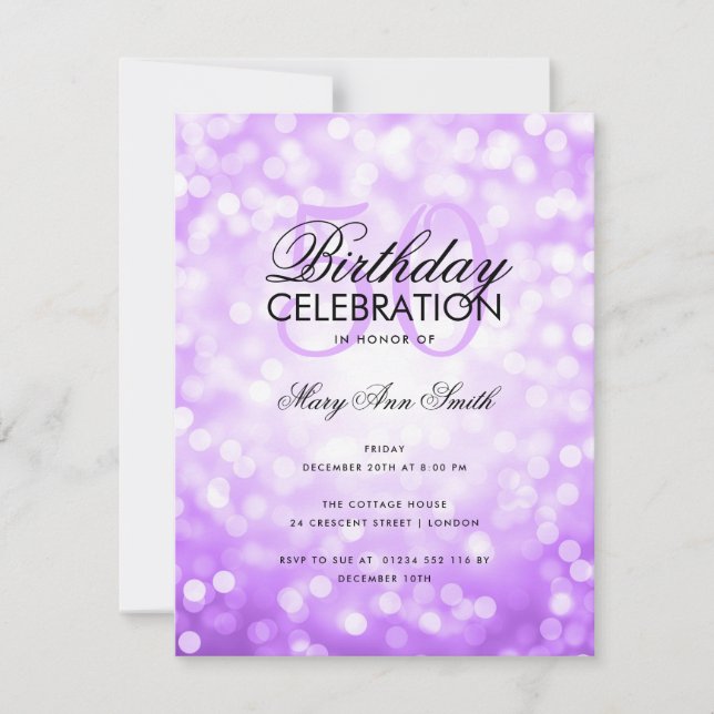 Budget Birthday Party Purple Sparkle Lights Invitation (Front)