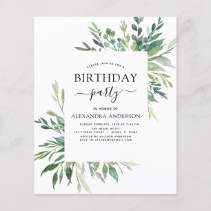 Budget Birthday Party Spring Botanical Greenery Flyer