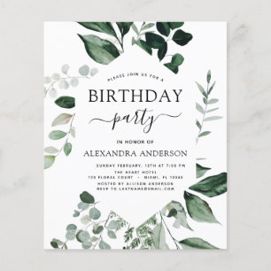 Budget Birthday Party Spring Botanical Greenery Flyer