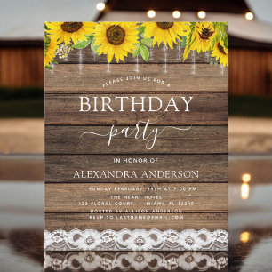 Budget Birthday Party Sunflower Rustic Invitation