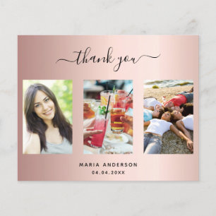 Budget birthday photo rose gold thank you card
