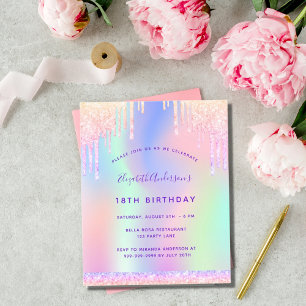 Budget birthday pink purple drips invitation