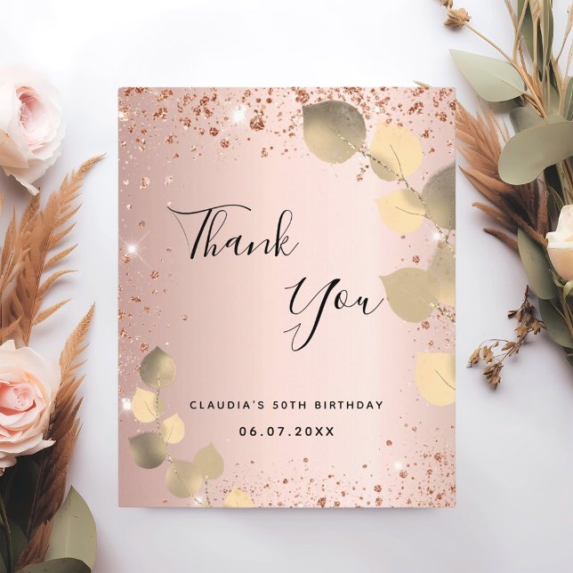 Budget birthday rose eucalyptus thank you card (Creator Uploaded)
