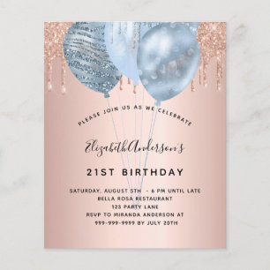 Budget birthday rose gold blue balloons