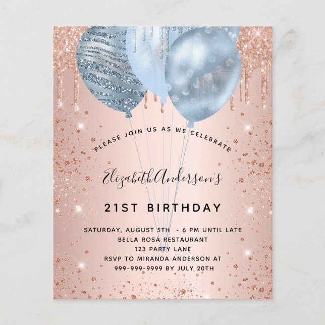 Budget birthday rose gold blue balloons (Front)