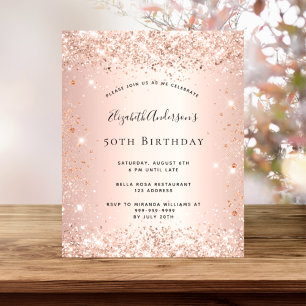 Budget birthday rose gold glitter invitation