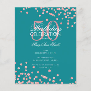 Budget Birthday Rose Gold Glitter Teal Flyer