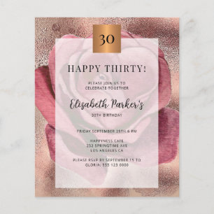 Budget birthday rose gold invitation