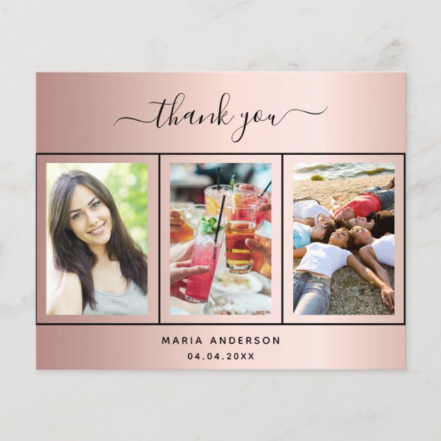 Budget birthday rose gold photo thank you card (Front)