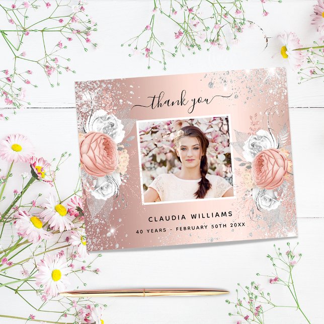Budget birthday rose gold silver photo thank you (Creator Uploaded)
