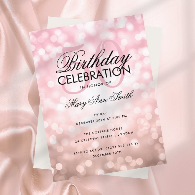Budget Birthday Rose Gold Sparkle Light Invite Postcard (Creator Uploaded)
