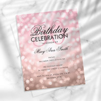 Budget Birthday Rose Gold Sparkle Lights Invite