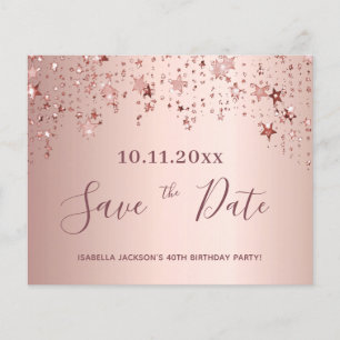 Budget birthday rose gold stars save the date