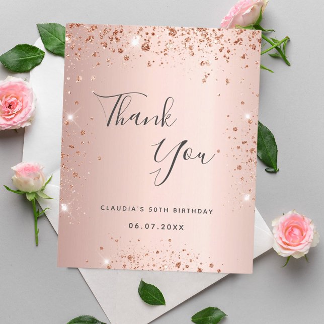 Budget birthday rose gold thank you card (Creator Uploaded)