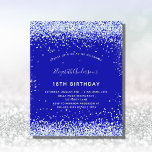 Budget birthday royal blue white invitation<br><div class="desc">A modern,  stylish and glamourous invitation for a 18th  (or any age) birthday party.  A royal blue background,  decorated with faux glitter sparkles.  Personalise and add your name and party details.</div>