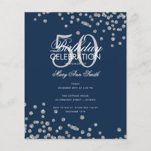 Budget Birthday Silver Glitter Confetti Navy  Flyer