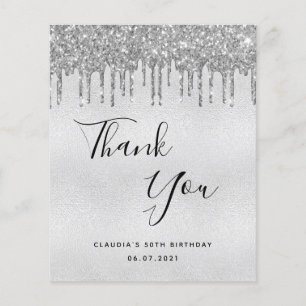 Budget birthday silver glitter drips thank you