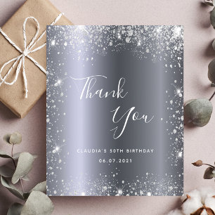 Budget birthday silver glitter dust thank you card
