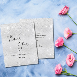 Budget birthday silver glitter dust thank you card