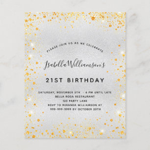 Budget birthday silver gold glitter invitation