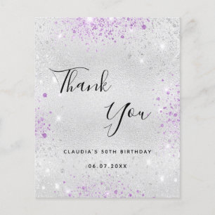 Budget birthday silver purple glitter thank you