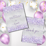 BUDGET Birthday silver purple glitter thank you<br><div class="desc">A feminine and elegant birthday thank you card. A faux silver metallic looking background colour. With purple, violet faux glitter dust. On front large hand lettered script and the text: Thank You. Back: Personalise and add Your thank you note and name. The name is written with a modern hand lettered...</div>