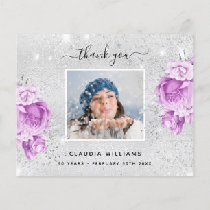 Budget birthday silver purple photo thank you