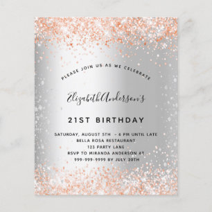 Budget birthday silver rose gold invitation