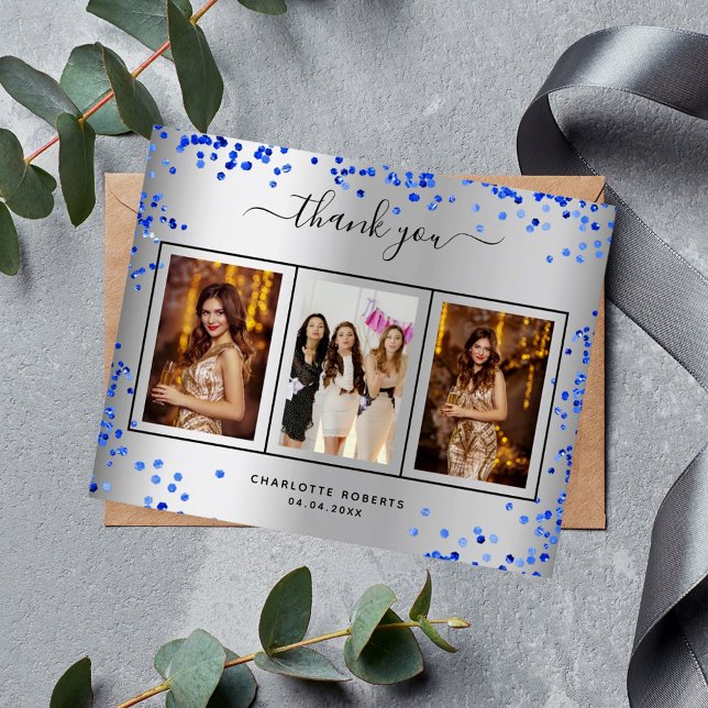 Budget birthday silver royal blue photo thank you (Creator Uploaded)