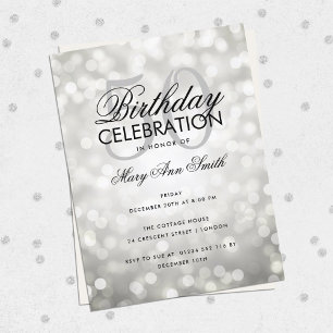 Budget Birthday Silver Sparkle Light Invite Postcard