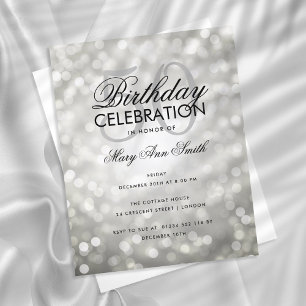 Budget Birthday Silver Sparkle Lights Invite
